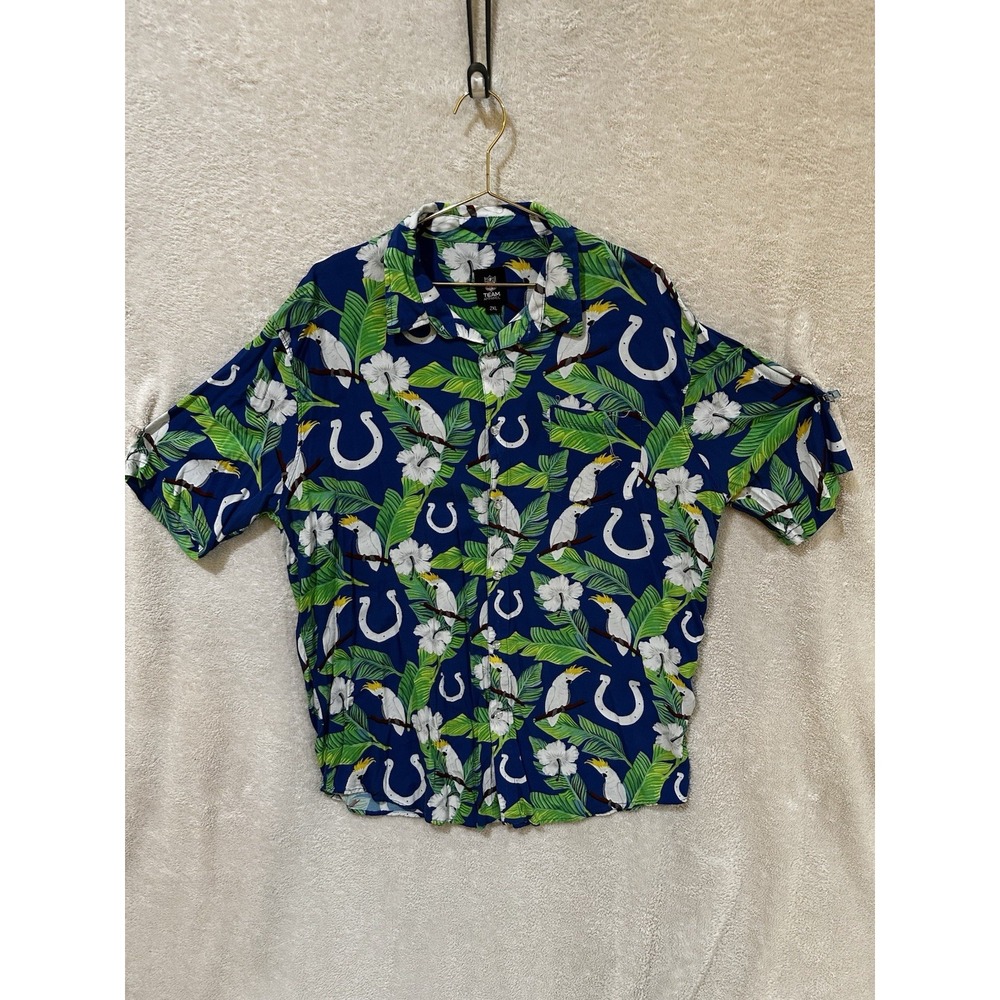NFL Indianapolis Colts Aloha Hawaiian Camp Shirt‎ Mens 2XL Green Football Palm